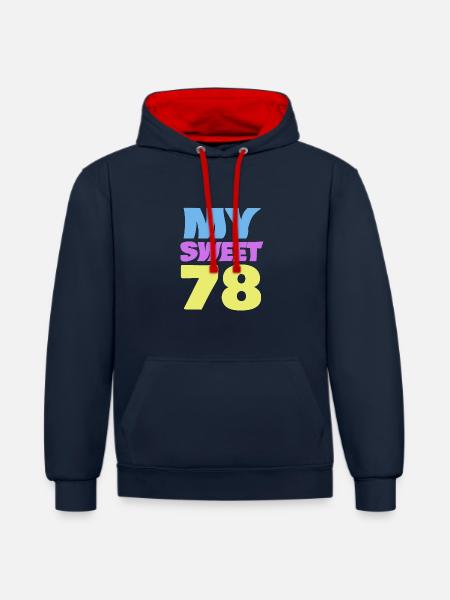78 - Sweat à capuche contrasté - bleu marine/rouge
