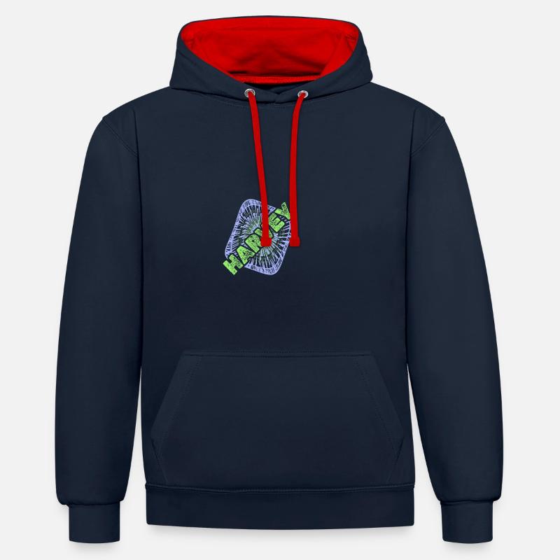 Harvey - Sweat à capuche contrasté - bleu marine/rouge