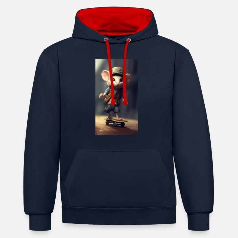 Souris de skate - Sweat à capuche contrasté - bleu marine/rouge