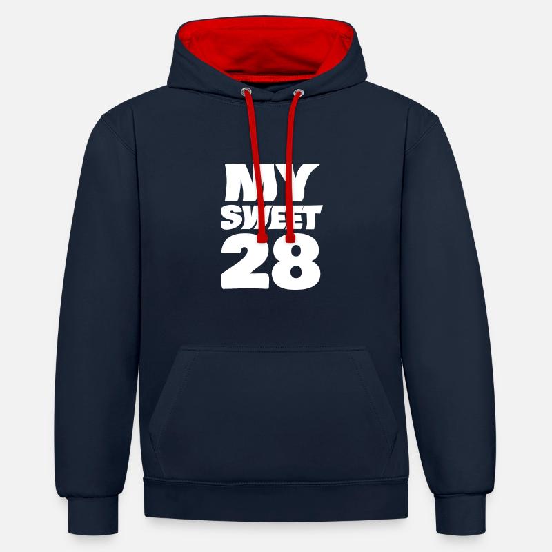 28 - Sweat à capuche contrasté - bleu marine/rouge
