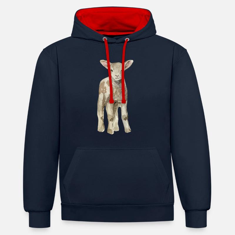 Mouton bébé - Sweat à capuche contrasté - bleu marine/rouge