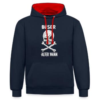 Böser Alter Mann Totenkopf - Kontrast-Hoodie - Navy/Rot - Vorne - Anna (173cm) & Nico (186cm)