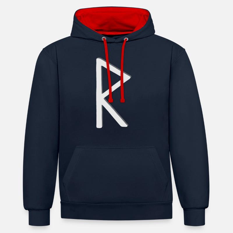 Futhark Alphabet runique Raidho - Sweat à capuche contrasté - bleu marine/rouge