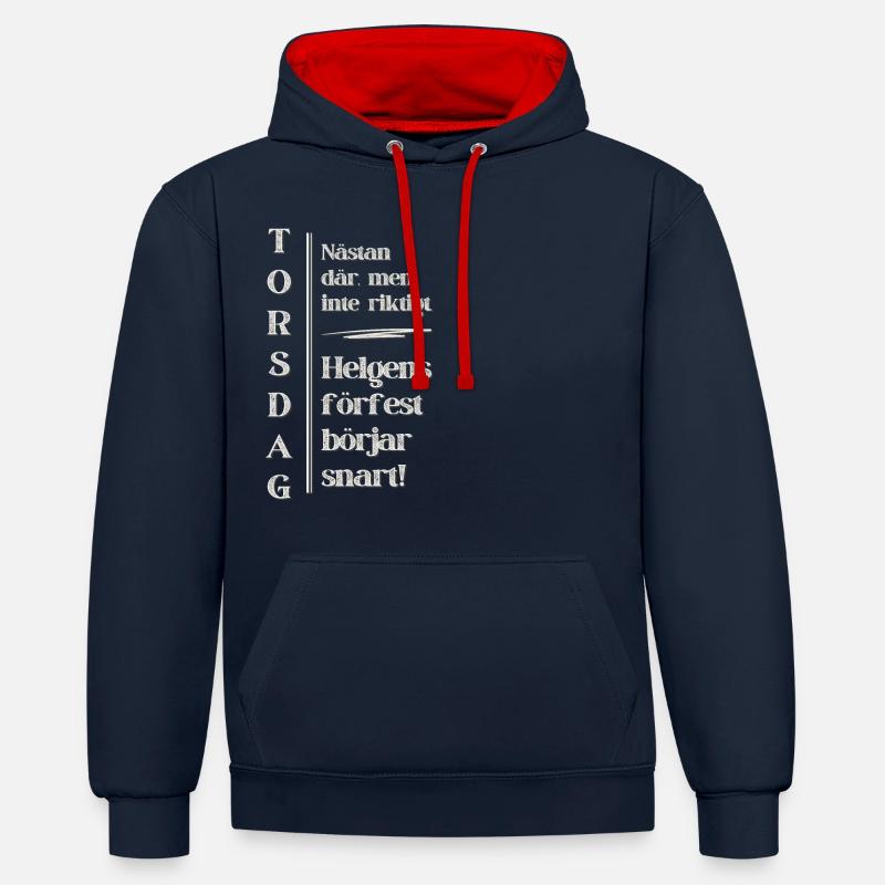 Jeudi – J’y suis presque ! - Sweat à capuche contrasté - bleu marine/rouge