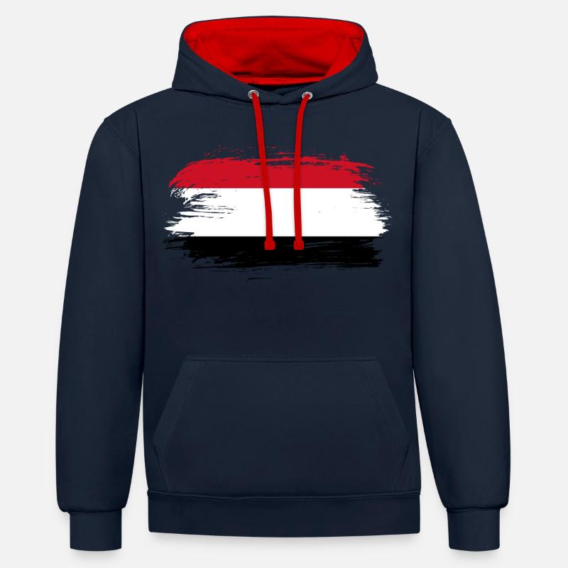 Drapeau du Yémen drapeau - Sweat à capuche contrasté - bleu marine/rouge