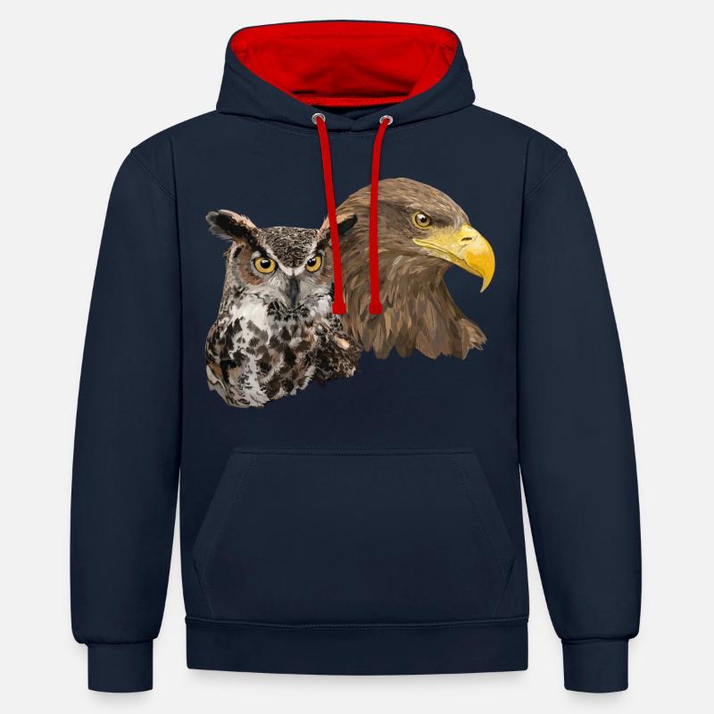 Pigargo und Eule - Kontrast-Hoodie - Navy/Rot