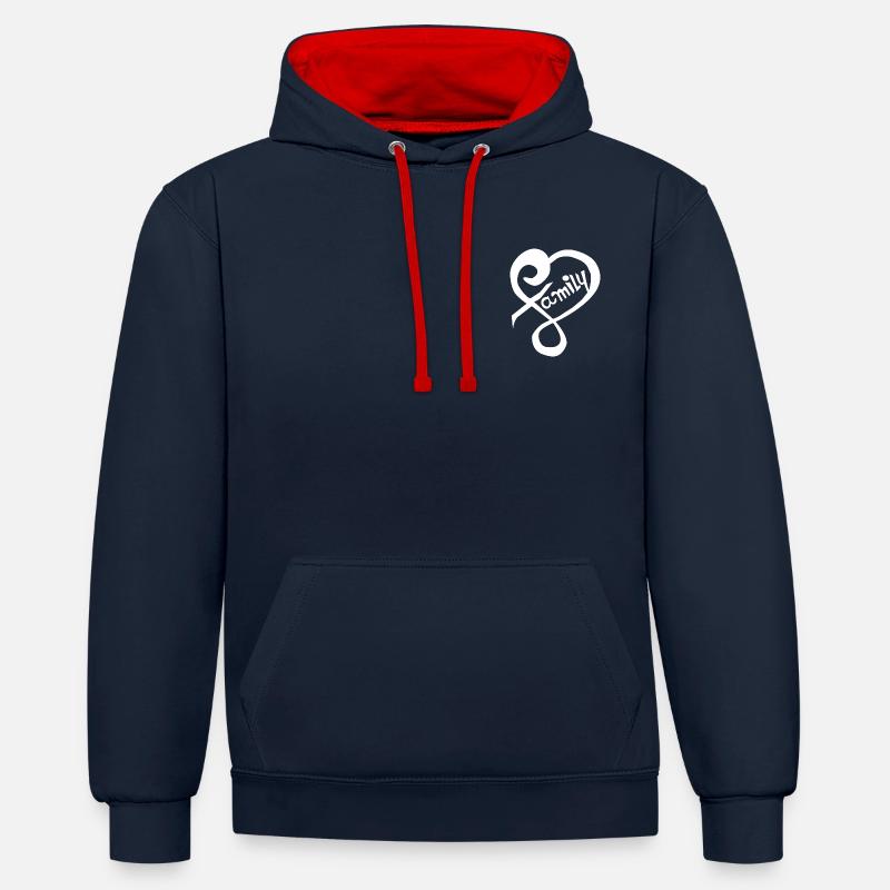 famille - Sweat à capuche contrasté - bleu marine/rouge