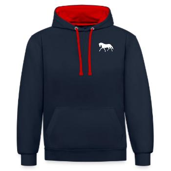 Cheval - Sweat à capuche contrasté - bleu marine/rouge - Devant - Anna (173cm) & Nico (186cm)