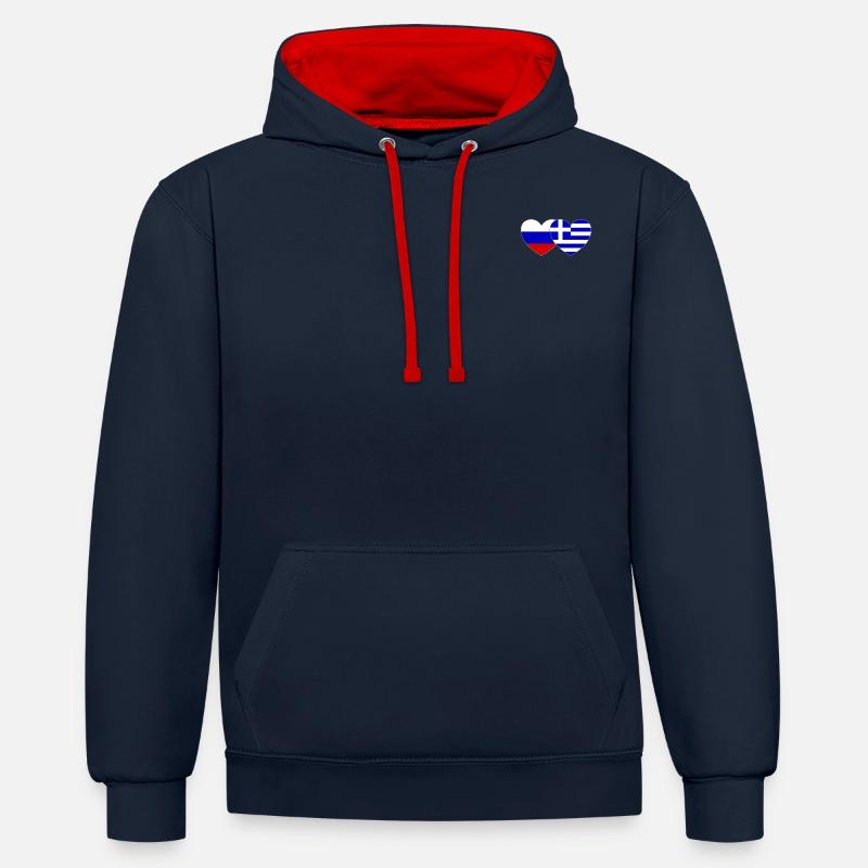 Russie Grèce Flag Coeur - Sweat à capuche contrasté - bleu marine/rouge