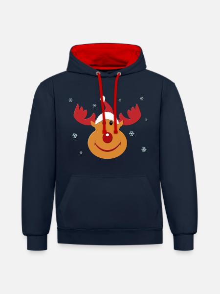 Rudolf zu Weihnachten - Kontrast-Hoodie - Navy/Rot