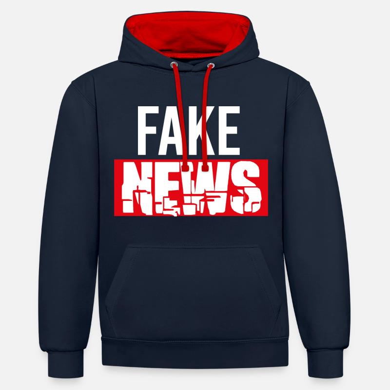 fausses nouvelles - Sweat à capuche contrasté - bleu marine/rouge