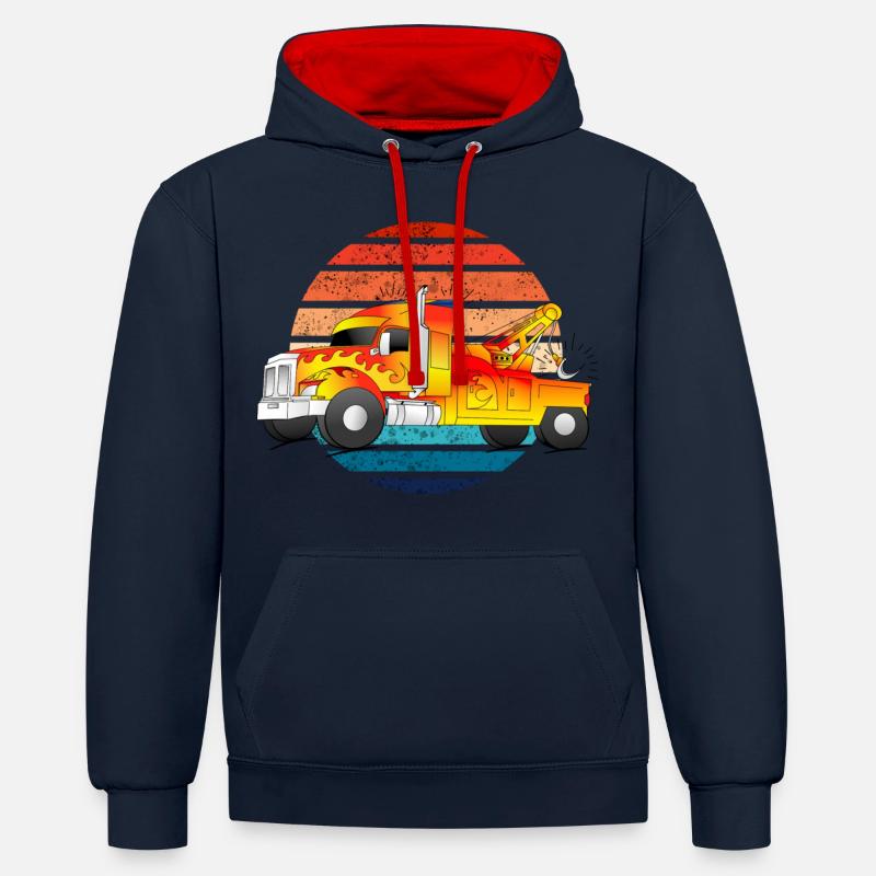 Abschleppwagen Abschleppdienst Abschlepper LKW - Kontrast-Hoodie - Navy/Rot