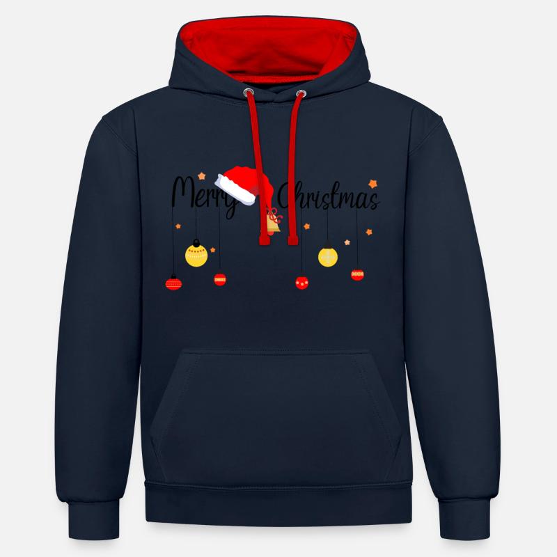Joyeux Noël - Sweat à capuche contrasté - bleu marine/rouge