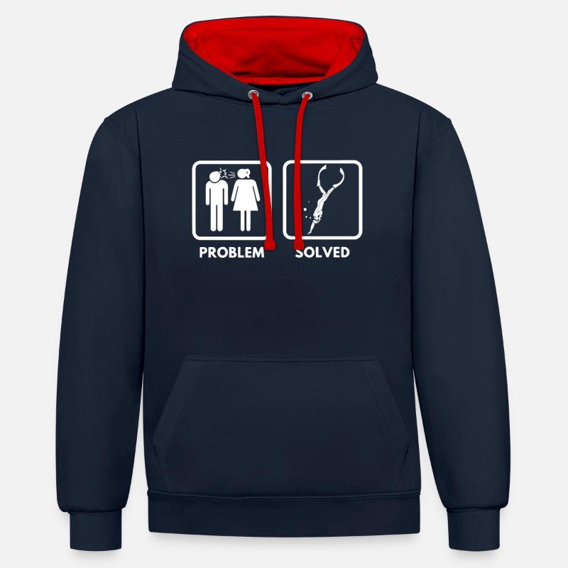 Problème? Allez en plongée libre! - Sweat à capuche contrasté - bleu marine/rouge