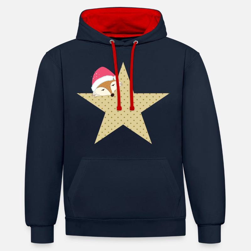 Fuchs Stern Weihnachtszeit - Geschenkidee - - Kontrast-Hoodie - Navy/Rot