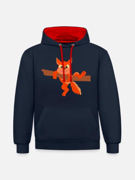 Eichhörnchen - Kontrast-Hoodie - Navy/Rot