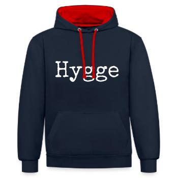 Hygge - skandinavische Gemütlichkeit (Schrift2) - Kontrast-Hoodie - Navy/Rot - Vorne - Anna (173cm) & Nico (186cm)