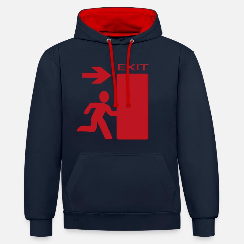 Exit - Kontrast-Hoodie - Navy/Rot