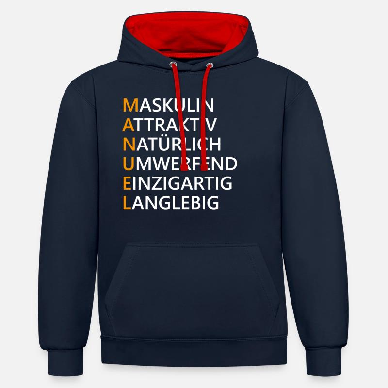 Manuel Name Geschenk - Kontrast-Hoodie - Navy/Rot