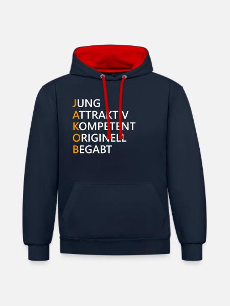 Jakob Name Geschenk - Kontrast-Hoodie - Navy/Rot