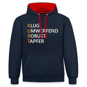 Kurt Name Geschenk - Kontrast-Hoodie - Navy/Rot - Vorne - Anna (173cm) & Nico (186cm)