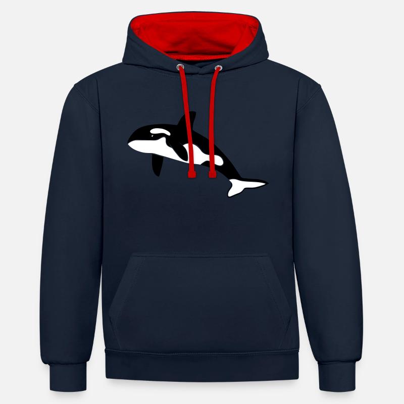 orca baleine cétacé dauphin - Sweat à capuche contrasté - bleu marine/rouge