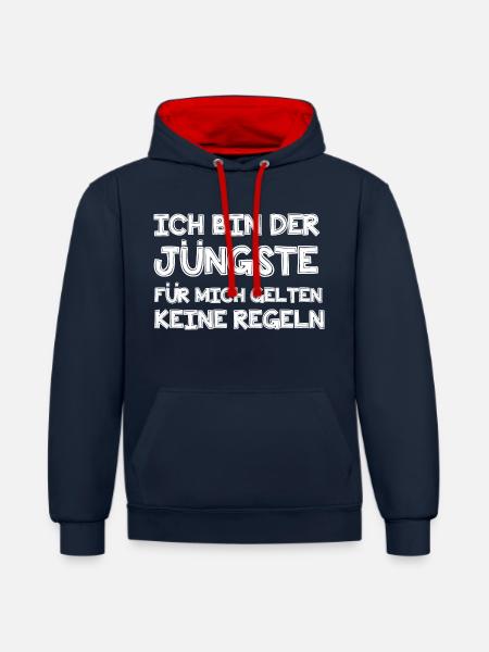 Ich bin der Jüngste - Kontrast-Hoodie - Navy/Rot