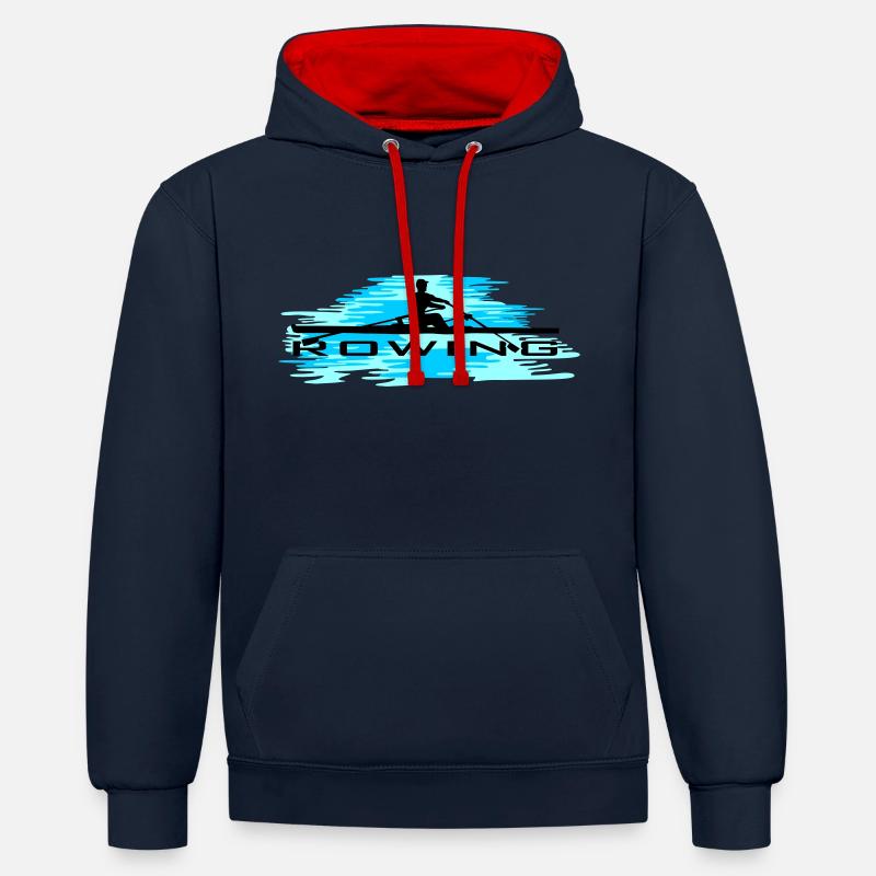 Aviron, rameur et eau - Sweat à capuche contrasté - bleu marine/rouge