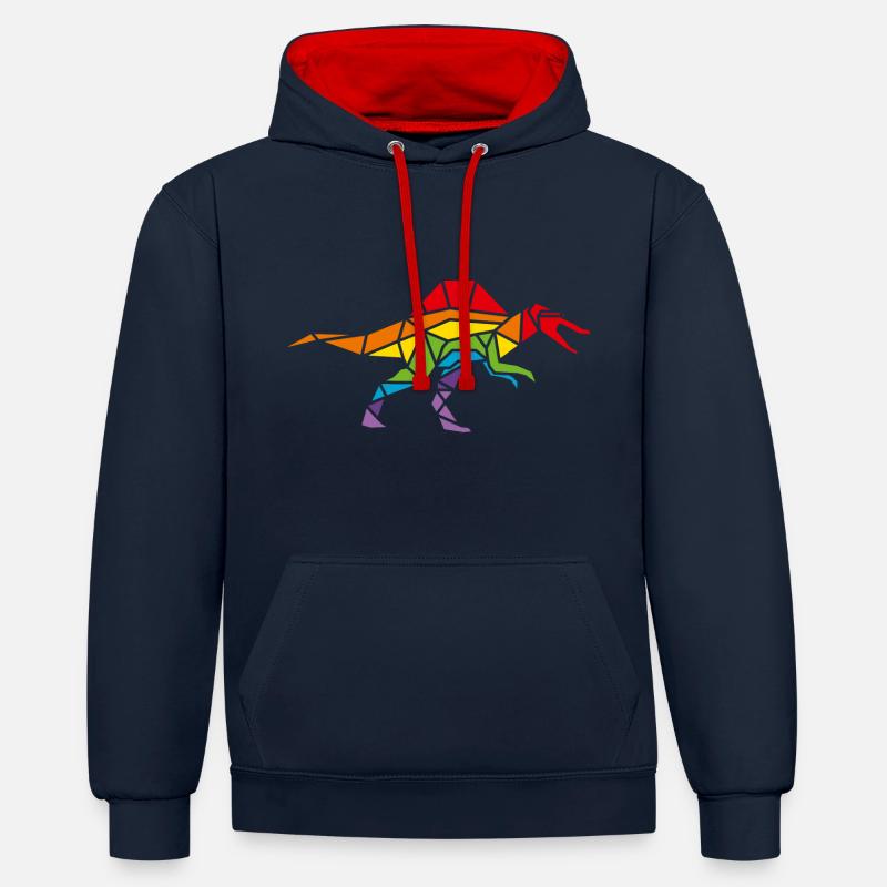 Polygone arc-en-ciel de Spinosaurus - Sweat à capuche contrasté - bleu marine/rouge