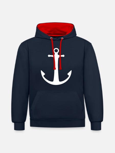 ANKER WEIß - Kontrast-Hoodie - Navy/Rot