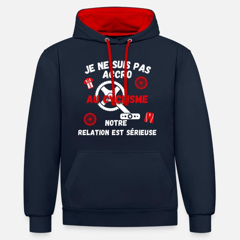 Accro au Cyclisme - Sweat à capuche contrasté - bleu marine/rouge