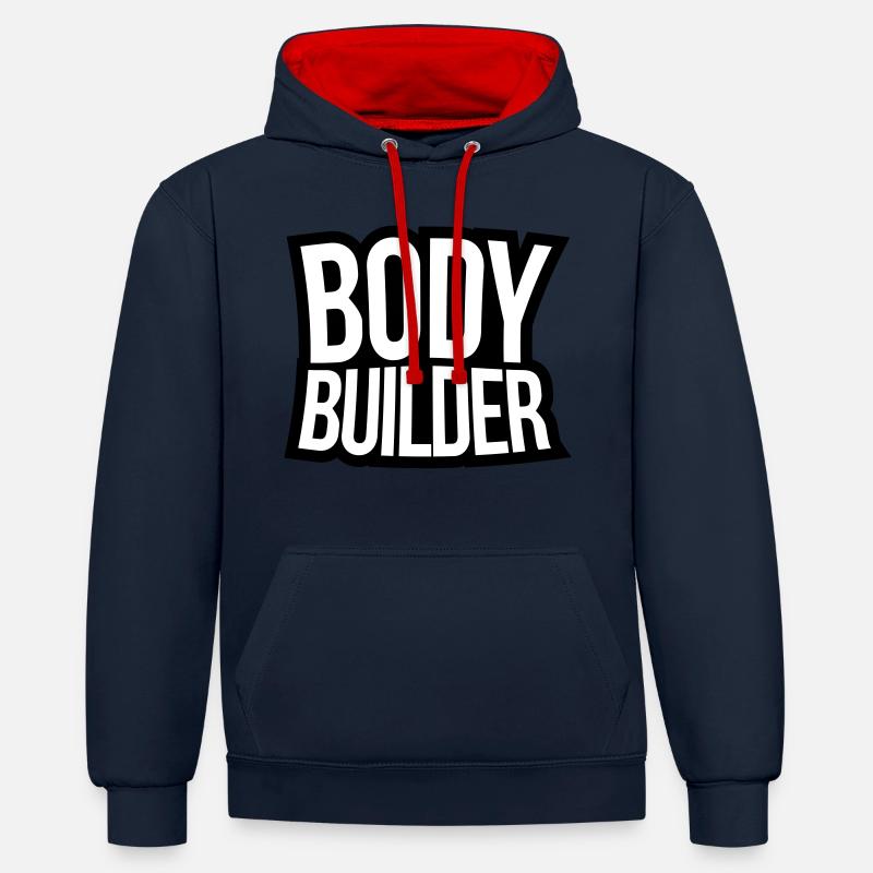 Bodybuilder text - Sweat à capuche contrasté - bleu marine/rouge