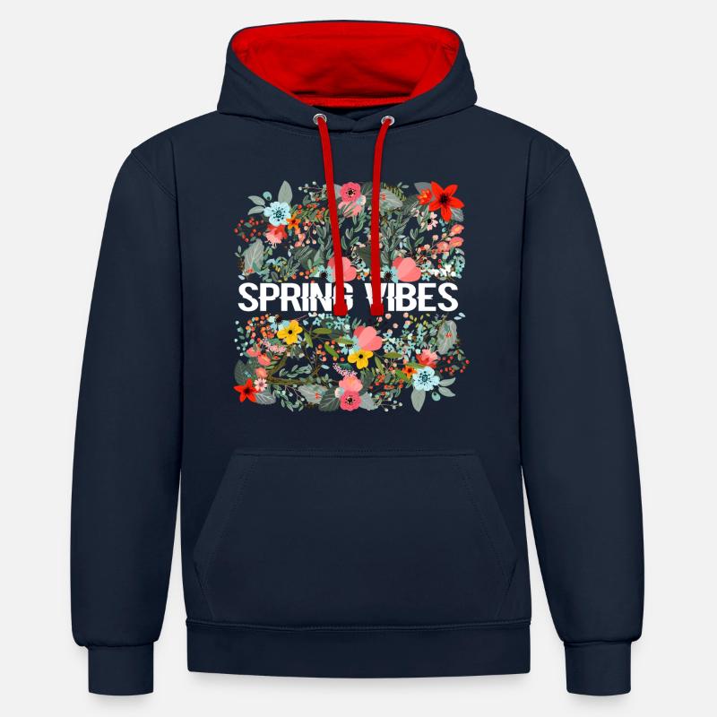 SPRING VIBES - Sweat à capuche contrasté - bleu marine/rouge