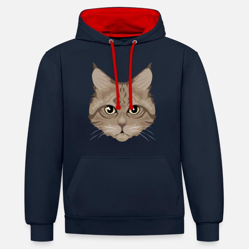 Chat / chat brun - Sweat à capuche contrasté - bleu marine/rouge