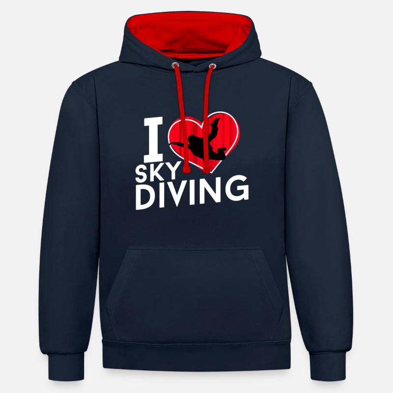 J'adore le parachutisme - Sweat à capuche contrasté - bleu marine/rouge