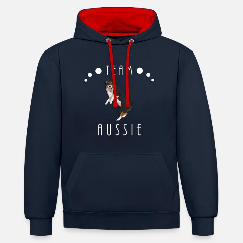 Team Aussie - Black Tri (Bobtail) - Kontrast-Hoodie - Navy/Rot