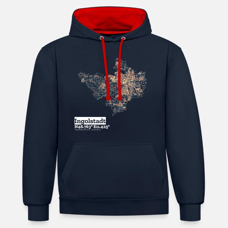 Pastels de base Ingolstadt - Sweat à capuche contrasté - bleu marine/rouge