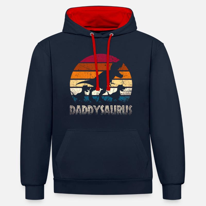 Daddysaurus - Kontrast-Hoodie - Navy/Rot