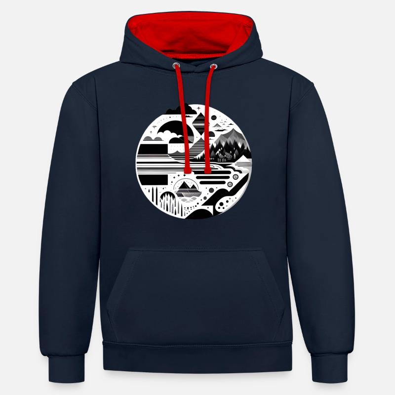 The Mountains 03 - Kontrast-Hoodie - Navy/Rot