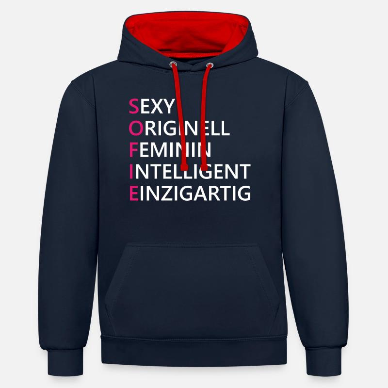 Sofie Name Geschenk - Kontrast-Hoodie - Navy/Rot