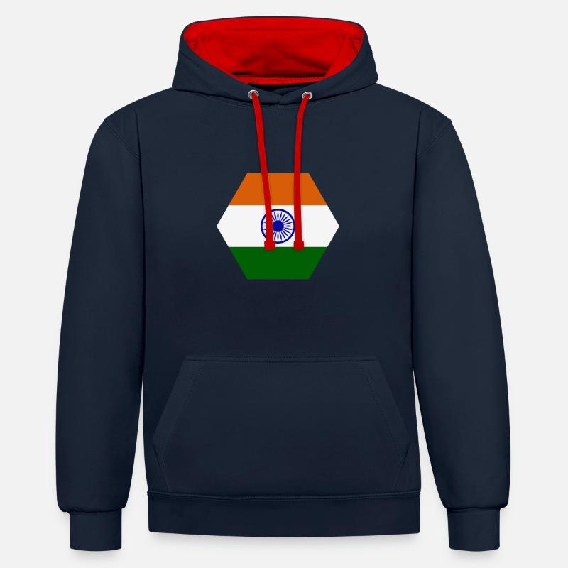 drapeau de l'Inde - Sweat à capuche contrasté - bleu marine/rouge