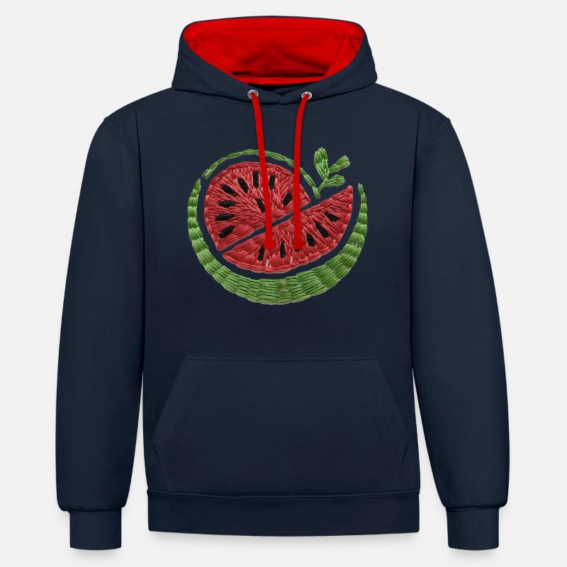 Pastèque brodée - Sweat à capuche contrasté - bleu marine/rouge