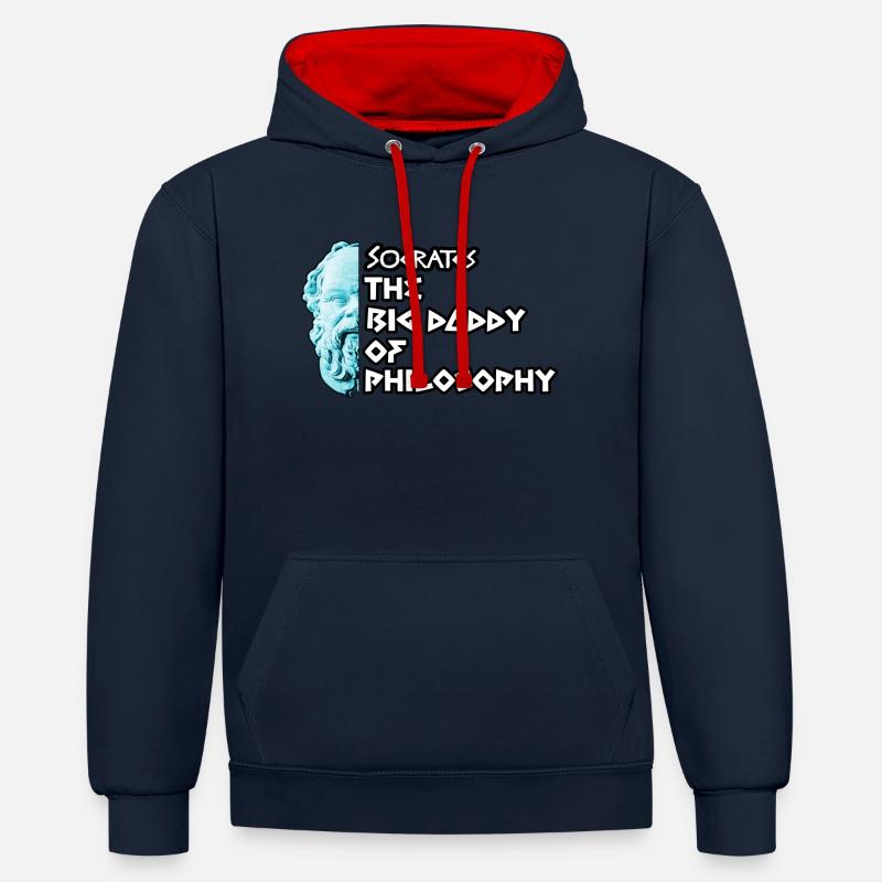 Papa de la philosophie - Sweat à capuche contrasté - bleu marine/rouge