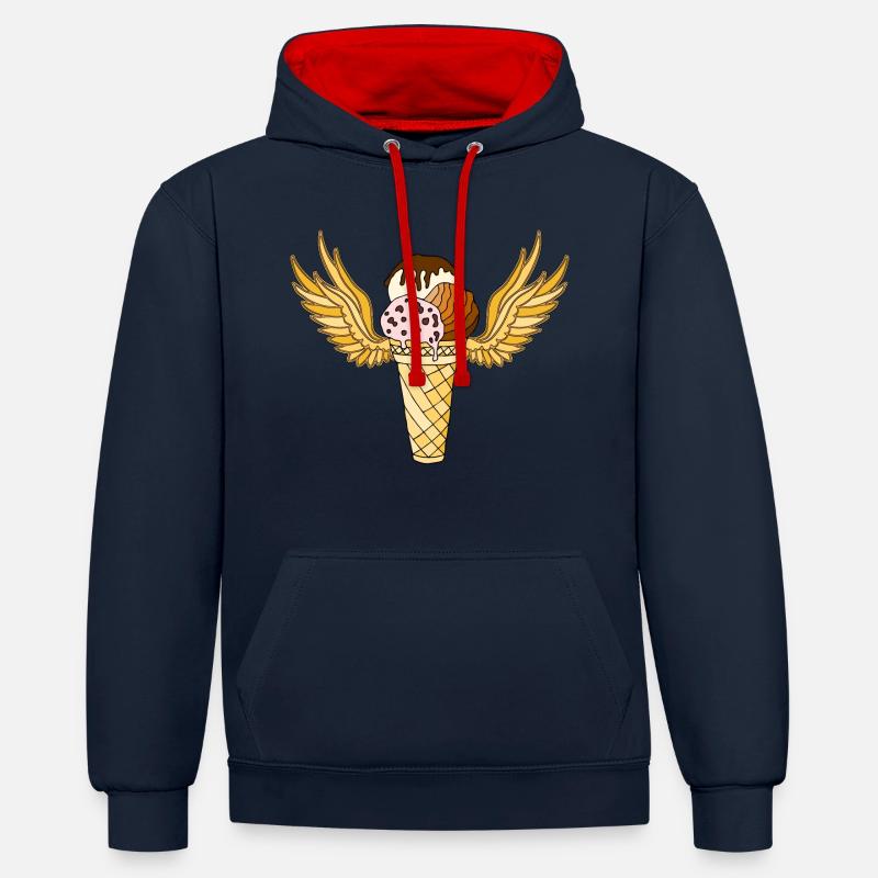 Glace - Sweat à capuche contrasté - bleu marine/rouge