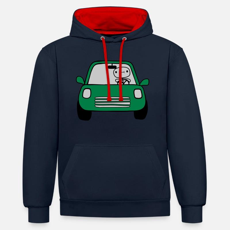 Fahrer Comic Auto - Kontrast-Hoodie - Navy/Rot