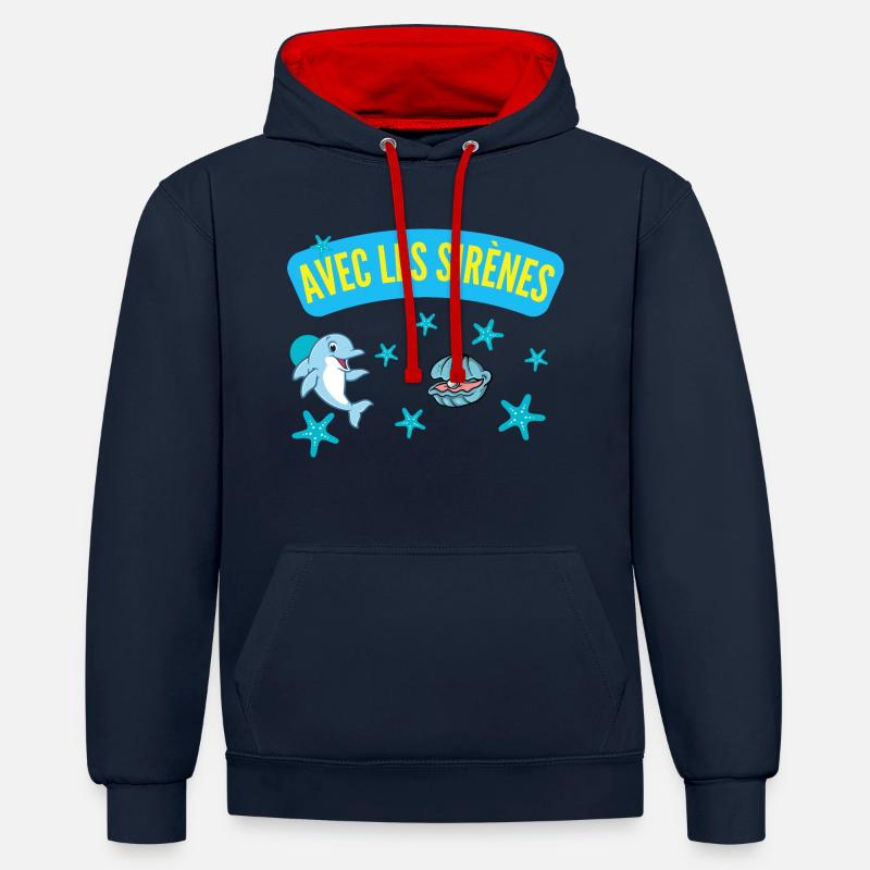 AVEC LES SIRÈNES - Sweat à capuche contrasté - bleu marine/rouge