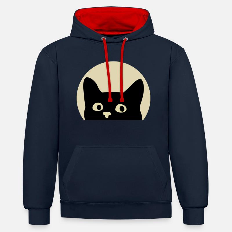 Chat Cat - Sweat à capuche contrasté - bleu marine/rouge