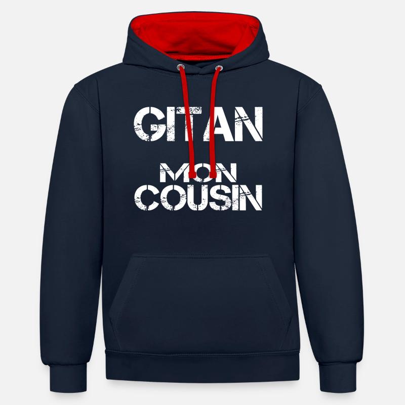 Gitan mon cousin - Sweat à capuche contrasté - bleu marine/rouge