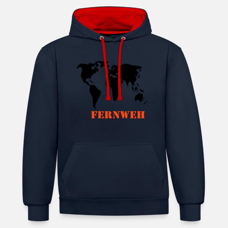 Carte du monde Wanderlust - Sweat à capuche contrasté - bleu marine/rouge