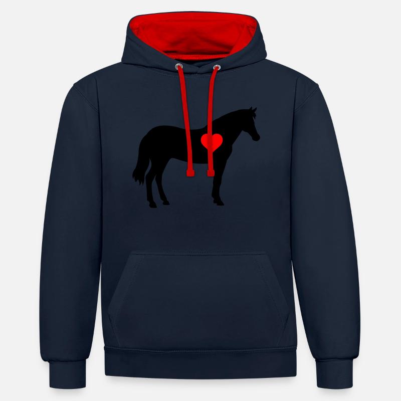 Cheval - Sweat à capuche contrasté - bleu marine/rouge